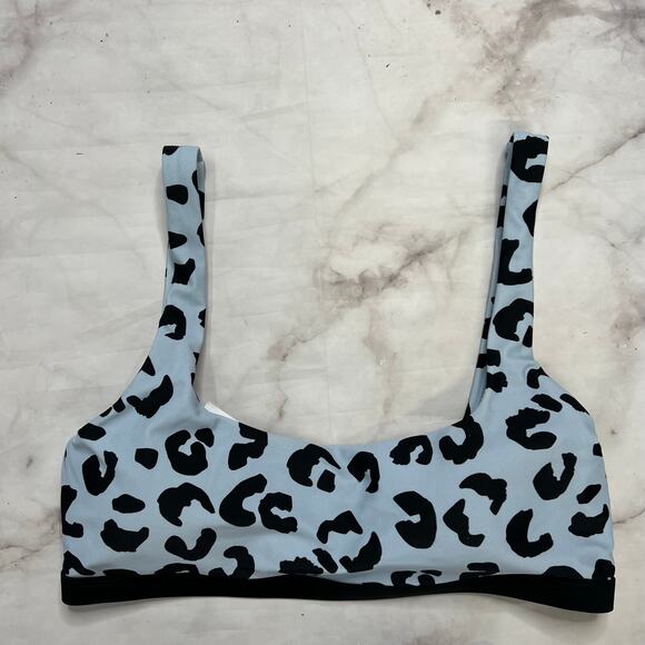 DKNY Leopard Print Blue Black Bralette Bikini Top Size L New - Picture 2 of 6